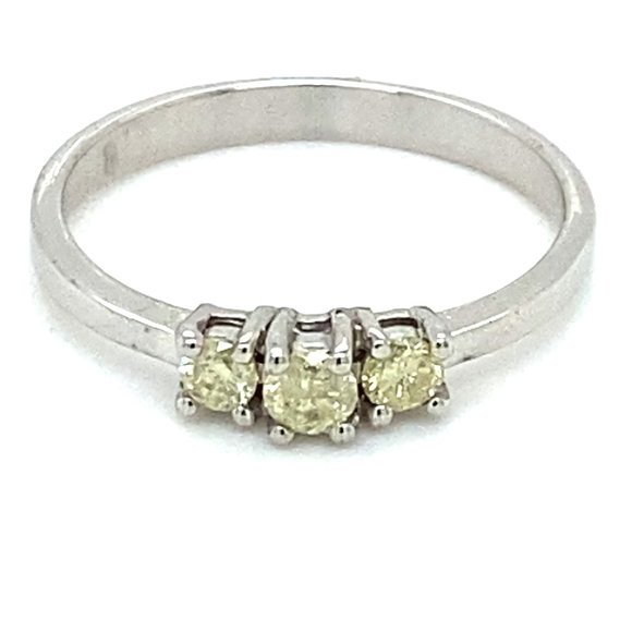 Yellow Diamonds Solid 14K White Gold Ring